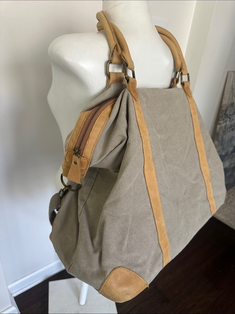 Hearth & Hand Tan Canvas & Leather Carry-on Bag - Picture 2 of 9